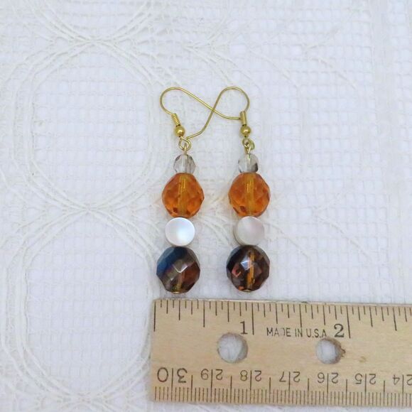 Handmade Dangle Crystal Earrings with Amber & Brown Crystals Women Sparkly - Picture 5 of 6